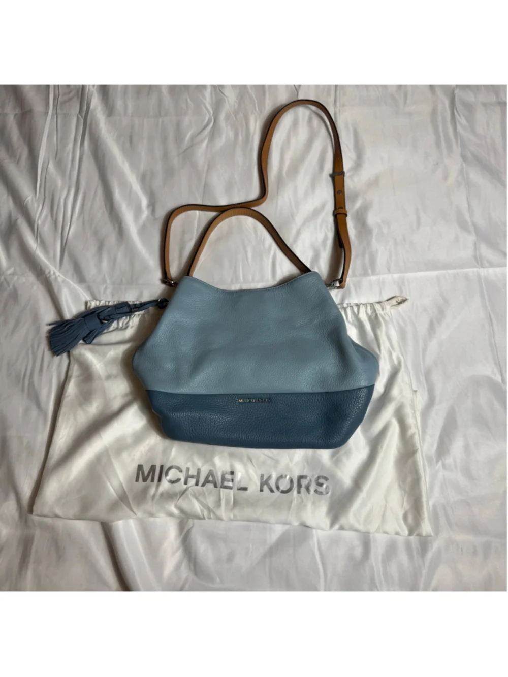 Women's Michael Kors Hobo Bag Two Tone Blue Pebble Leather